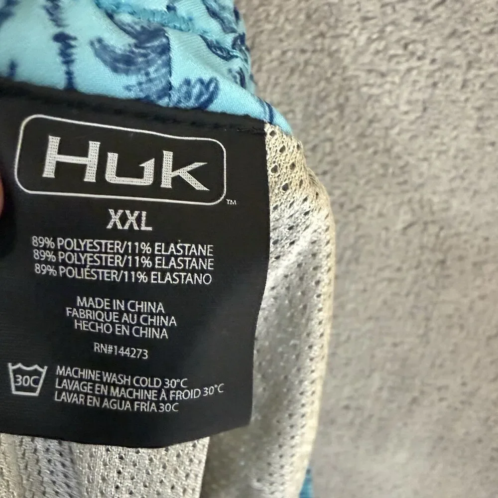 Huk Pursuit Shorts XXL Blue Tropical Palm Tree Fishing Swim Board Shorts Lined